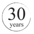 A circular emblem with '30 years' written inside.