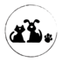 Black silhouette of a family with two children and a dog inside a circle.