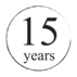 A circular emblem with '15 years' inside.